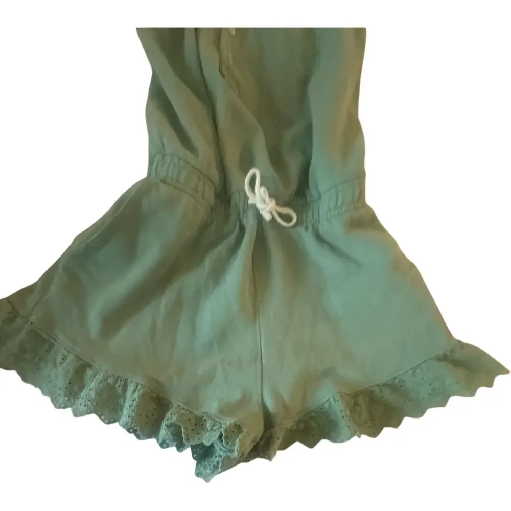 Polo Ralph Lauren Girls M 8-10 Mint Green Eyelet Ruffle Polo Romper